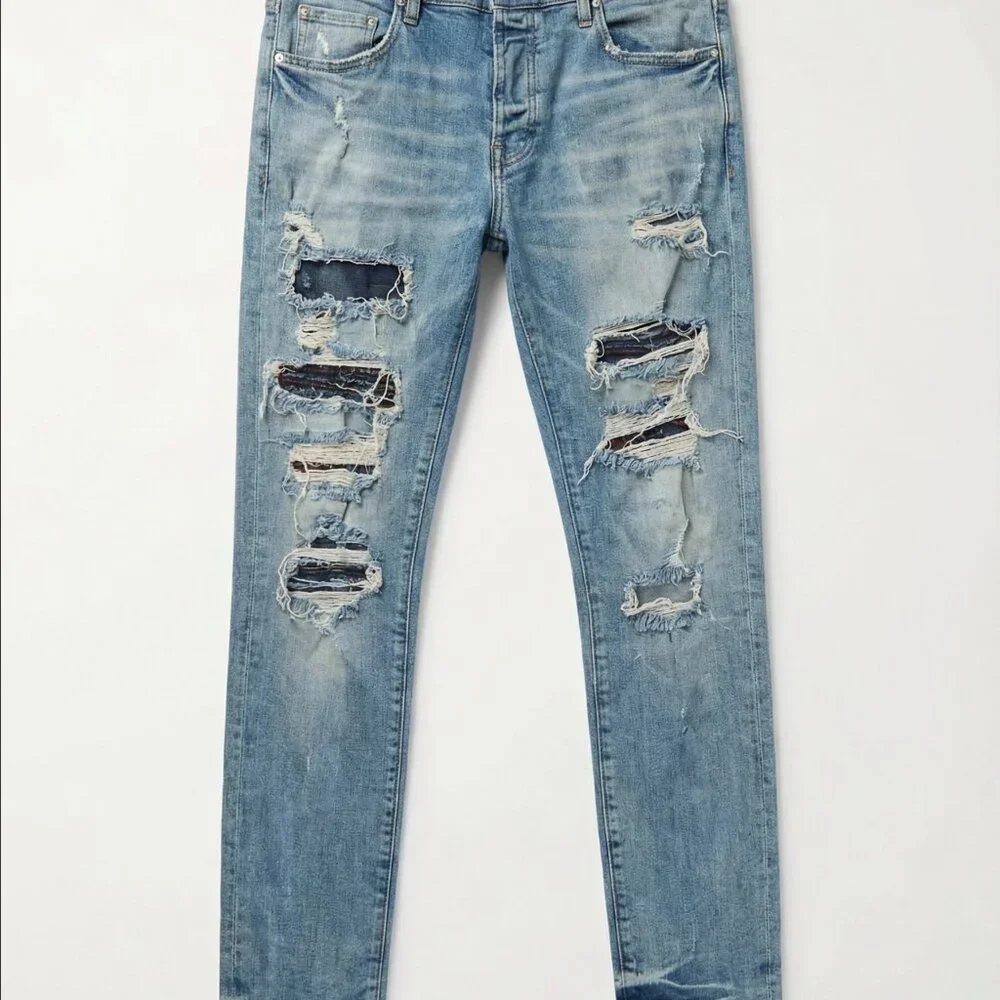 AMIRI Distressed Skinny Jeans Light Blue Wash Size 36 - Picture 2 of 5